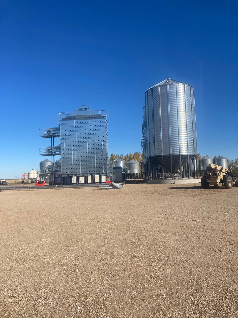 Grain dryer and adjacent hopper bin