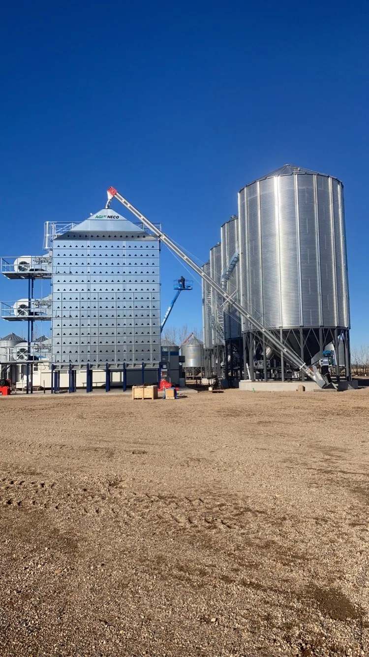 Grain dryer and adjacent hopper bin
