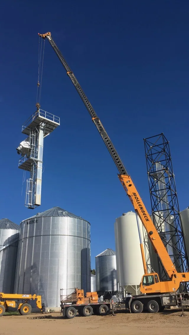 Crane work erecting the tower and elevator
