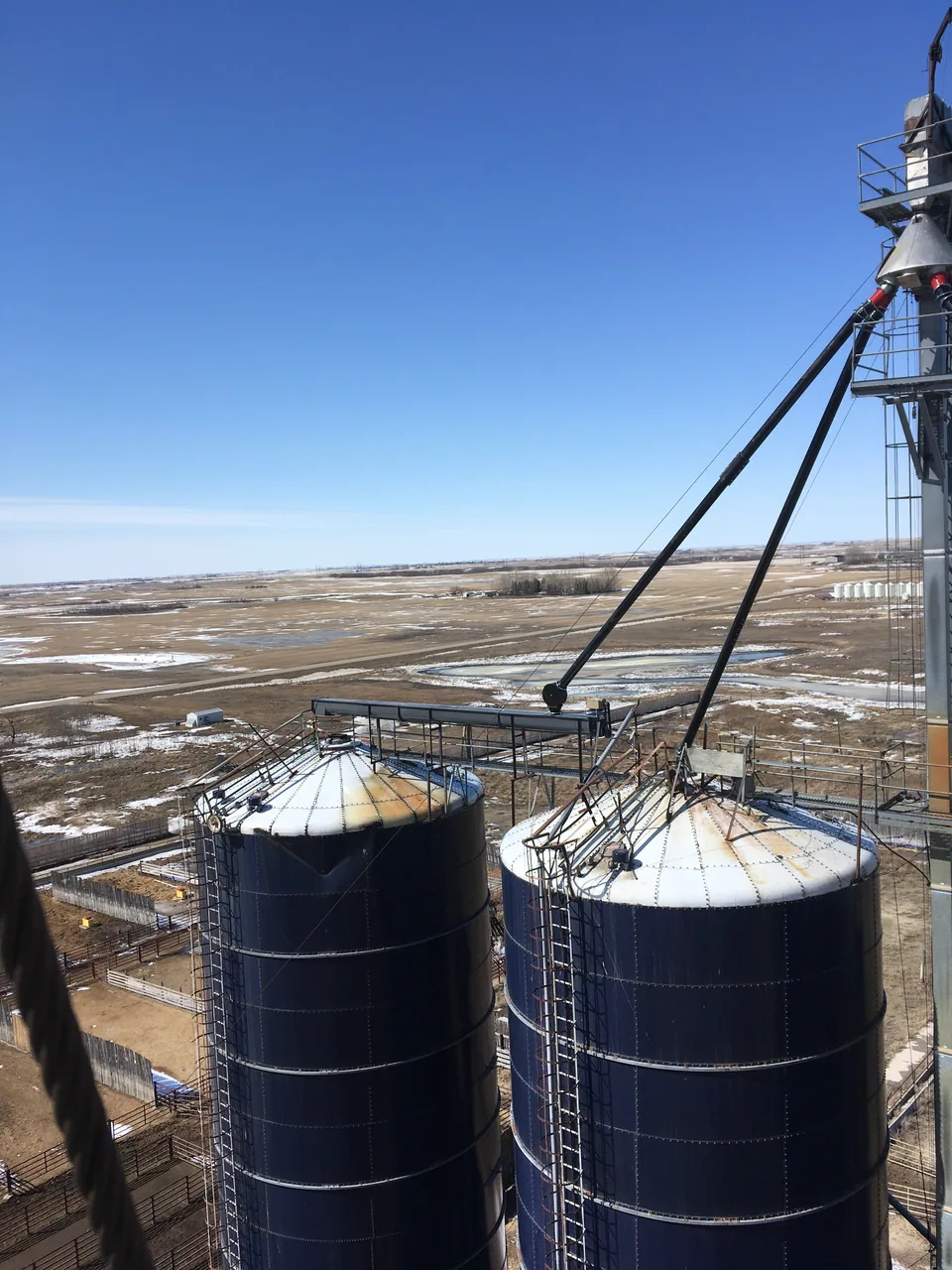 Overhead view of silo spouting and elevator equipment