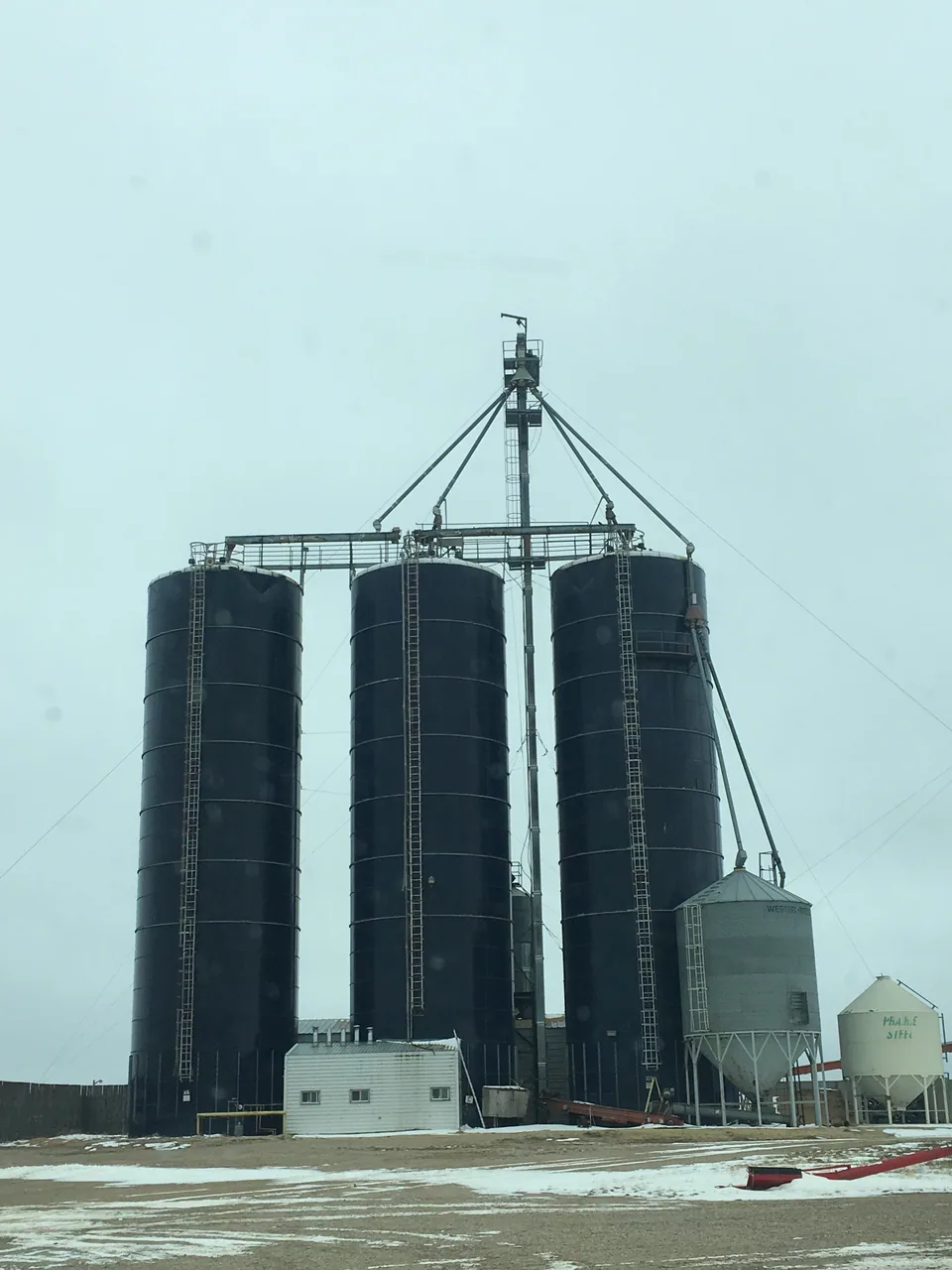 Silo equipment viewed from ground level