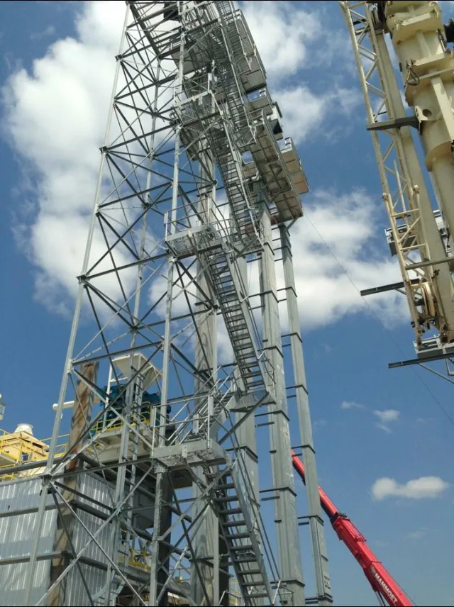 Bucket elevators within the steel support tower