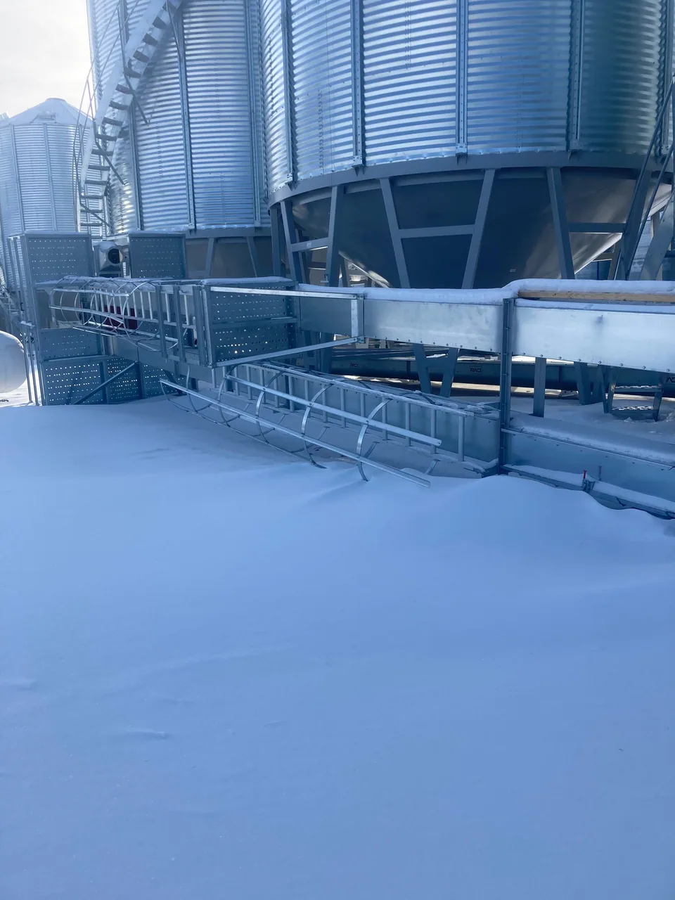 Conveying equipment prepared alongside the bins